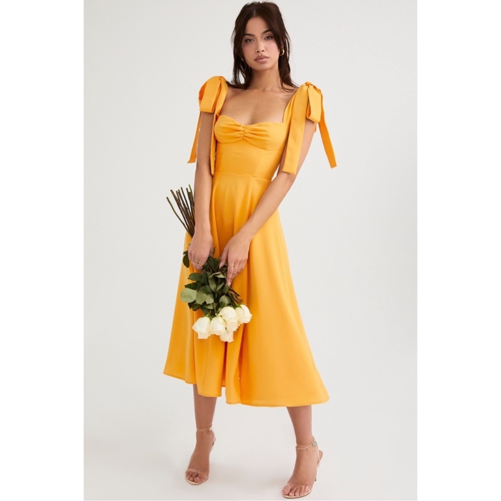 House of CB Alicia Tangerine Orange Midi Sun Dress XS NWT